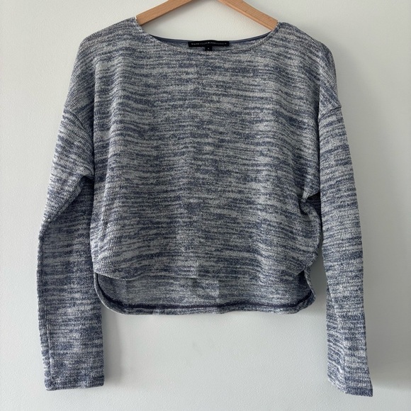 White House Black Market Melange Blue and Gray Knit Rayon Blend Merled Top Small - Picture 2 of 6